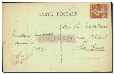 Deauville - A Place Morny — vista da praça com fonte e edifícios — Fototipia J. Combier, 4, Rue Agut - Macon — Verso
