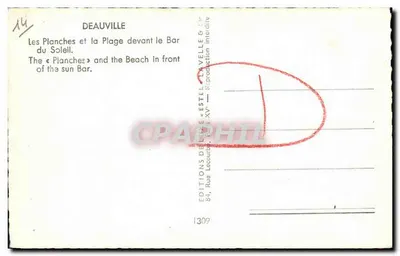 Deauville — Die Strandpromenade und der Strand vor dem Bar du Soleil — Éditions de Luce & Estel, n°1309 — Rückseite