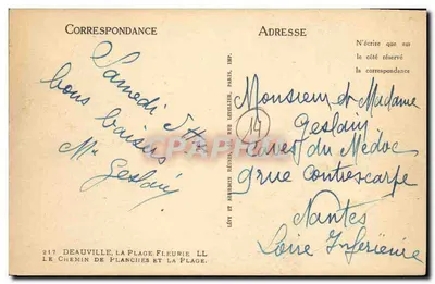 Plaża Deauville — animowany widok brzegu i kabinek plażowych — wydawca: Lévy et Auberdin Réunis, Paryż — Rewers
