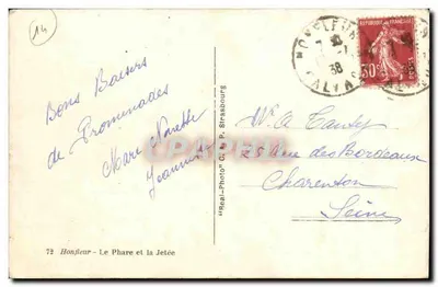 Honfleur — O Farol e a Ponta — editor C.A.P. Strasbourg, n°72 — Verso