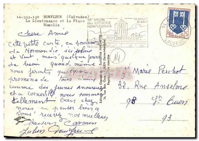Honfleur (Calvados) — De Lieutenante en het plein — Uitgave La Cigogne — Achterkant