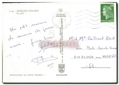Porto de Honfleur — barcos a vela — editor Artaud Frères, Nantes — Verso