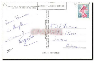 Port Honfleur — Ratusz i statki — Wydawnictwo 'La Cigogne' — Rewers