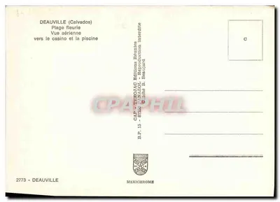 Deauville (Calvados) — Praia florida, vista aérea em direção ao cassino e à piscina — Éditions B. Beaujard — Verso