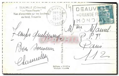 Deauville — Vue d'ensemble sur les Jardins au fond, Trouville — Éditions GABY — Verso