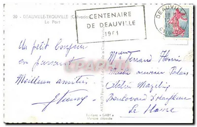 Femme en maillot de bain sur un voilier — Le Port de Deauville — Éditions « Gaby » — Rewers