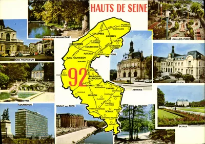 Hauts-de-Seine — cartão postal turístico com mapa e fotos de comunas — editor Combier Imprimeur