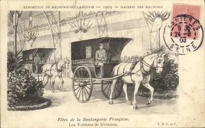 Exposição de Pão e Panificação — 1905 — Galeria das Máquinas — Festa da Panificação Francesa. Os Veículos de Entrega. I.B.C.-7.