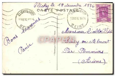 Stara pocztówka Clichy Katedra N.D. Auxiliatrice — Rewers