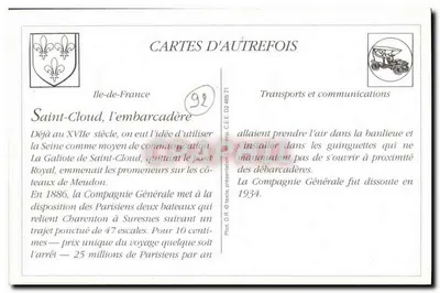 Saint-Cloud — 80 — A Seine e o Embarcadère — Editor: Cartes d'Autrefois — Verso