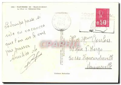 Nanterre - O Parque e o Hôtel-de-Ville — Bilhete postal antigo da série 'Lynacolor' por Areille-Cartes — Verso