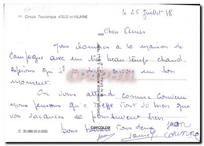 1º Circuito Turístico de Ille-et-Vilaine — Becherel, Pleugueneuc, Hede, Les Iffs, Quebrac, Tinteniac, La Chapelle-Chaussée — editor CIMCOLOR — Verso