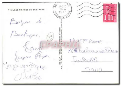 Oude stenen van Bretagne — serie van 7 bretonse kastelen — uitgever Théojac Panazol — Achterkant