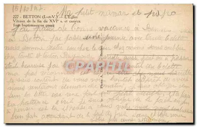 Igreja de Betton — Vidros de finais do século XVI e curiosos fontes batismal em granito — Foto A. D. — Verso