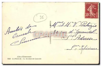 Cancale — Rocher de Cancale — editor Laurent-Nel, n°2543 — Verso