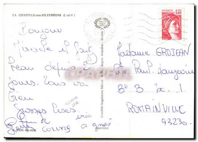 La Chapelle-aux-Filtzméens — vista del ayuntamiento, del canal, de la calle y de la iglesia — Comblain Impresor J.E.M. — Reverso