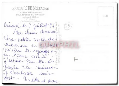 Dinard — Vista noturna com lua — Éditions d'Art J'Ane — Verso