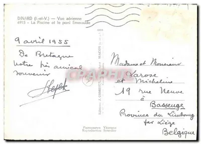 Dinard (Ille-et-Vilaine) — Widok z powietrza — 6915 — Basen i most Emeraude — J. Combier — Rewers