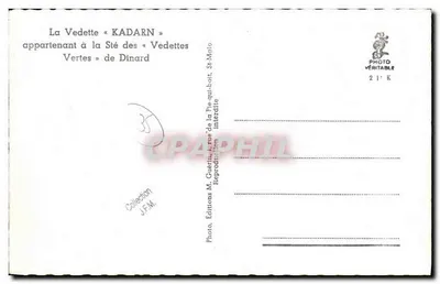 La Vedette « KADARN » — vedette de la Sté des Vedettes Vertes de Dinard — Photo Véritable — Rewers