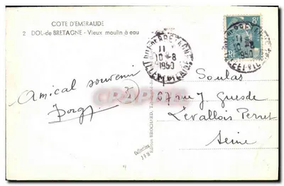 Dol-de-Bretagne — Stary młyn wodny — Wydawnictwo Brochard, n°2 — Rewers