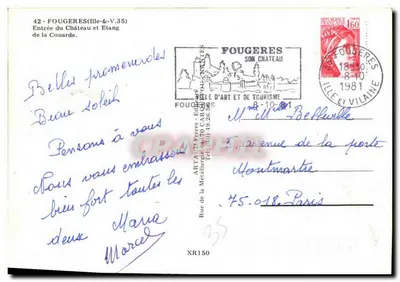 Fougères — Entrada do Castelo e Lago da Courarde — Ville d'Art et de Tourisme — Verso