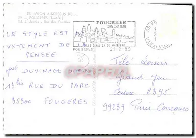 Luchtfoto van Fougères — Ed. J. Jaurès - Rue des Foutries — n°29 — Achterkant