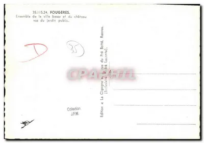 Fougères — vista de la ciudad baja y del castillo visto desde el jardín público — Edición « La Cigogne » — Reverso