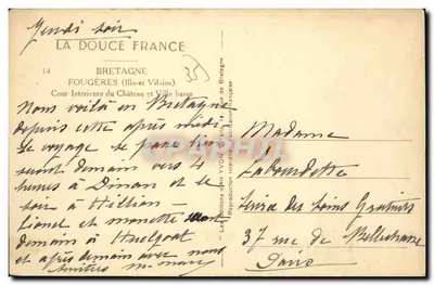 Fougères — Wewnętrzna dzwierza zamku i dolna część miasta — Les Éditions d'Art YVON — Rewers