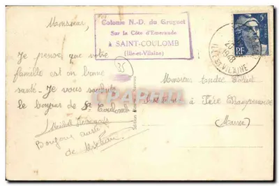 Bilhete postal antigo Saint Coulomb La Guimorais La Plage du Port — Verso