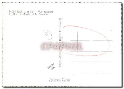 Mont-Dol (Il-et-V.) — Vista aérea — O Molino e o Calvário — Edições J.F.M. n°21127 — Verso
