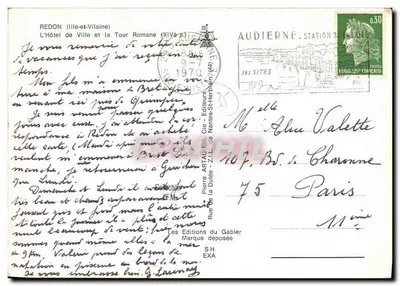 Redon (Ille-et-Vilaine) — L'Hôtel de Ville et la Tour Romane (XIVe s.) — Éditeur : Pierre Artaud & Cie - Z.I.L. de Nantes-St-Herblain — Verso