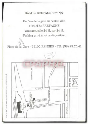 Hôtel de Bretagne — Rennes — éditeur J.F.M. n° NN — Verso