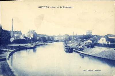 Rennes - Quai de la Prévalaye — widok kanału z budynkami i szlakiem do przewozu — Edit. Baglin, Rennes