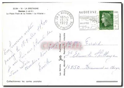 Rennes (Il.-et-V.) — La Place Foch et la rivière « La Vilaine » — Les Éditions Jean — Verso