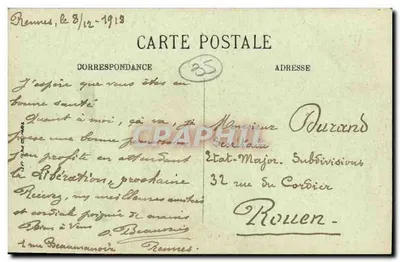 Rennes — L'Hôtel de Ville — A. G. — Verso