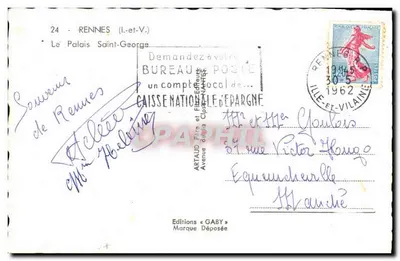 Pałac Świętego Jerzego w Rennes — widok z ogrodu — Wydawnictwo « Gaby » — Rewers