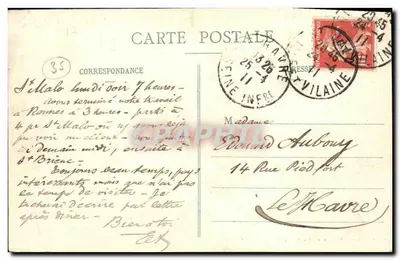Rennes — La Vilaine w Saint-Cyr — W tle, panorama miasta — G.F. — Zbiór E. Mary-Roussellière — Rewers
