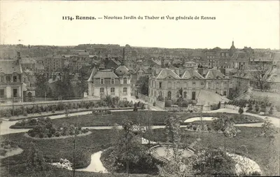Rennes. — Nouveau Jardin du Thabor et Vue générale de Rennes — Éditeur : Bilik, Rennes, n° 1134
