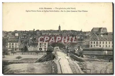 Rennes — Ogólny widok (strona północna) — Katedra Najświętszej Maryi Panny i Katedra św. Aubina — Na pierwszym planie Kwatera Mac-Mahon — Jarry-Boucheère wyd., Rennes