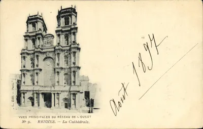 Rennes — La Cathédrale — Vue principale de l'ouest — L. Édit, Paris, N°9