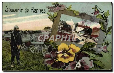 Souvenir de Rennes — soldat et char à bras — éditeur non visible