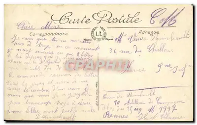 Souvenir de Rennes — soldat et char à bras — éditeur non visible — Verso