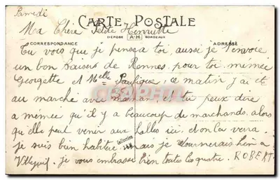 Un Baiser de Rennes — carte postale décorative avec roses et oiseau — M. Berongeau — Verso