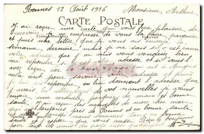 Un Bonjour de Rennes — carte postale décorative avec fleurs et oiseau — Verso