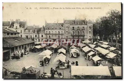 CPA Rennes Place de la Halle Aux Bles Un Jour de Marche TOP