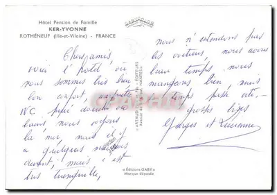 Hotel Pension de Família KER-YVONNE — ROTHÉNEUF (Ille-et-Vilaine) — Éditions GABY — Verso