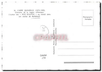 M. L'Abbé Quemerais (1879-1955) — Cavaleiro da Legião de Honra, escultor — Coleção J.F.M. — Verso