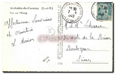 St-Aubin-du-Cormier — Widok na jezioro — Éditions de Luxe Lavelle & Cie — Rewers