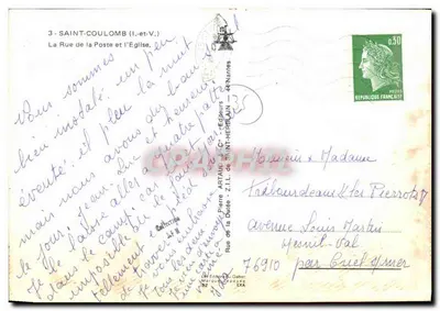 Saint-Coulomb (Ille-et-Vilaine) — Rue de la Poste e a Igreja — Editores ArtAute - Z.I.L. de Saint-Herblain — Verso