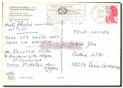 Saint-Coulomb (Ille-et-Vilaine) — Camping da Guimoraïs — editor Cinq — Verso